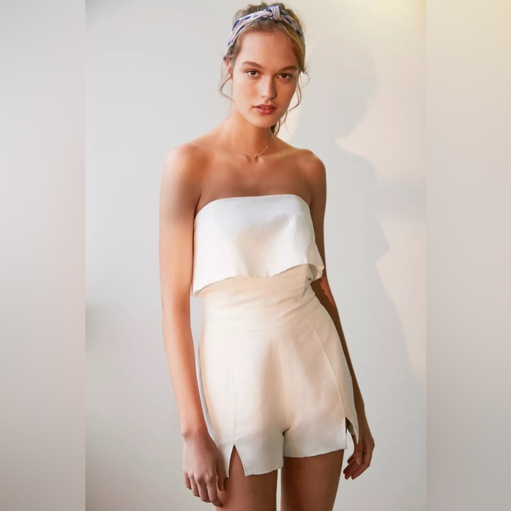 DOLCE VITA LINEN BLEND STRAPLESS ROMPER SPRING RESORT VACATION Optic White XS